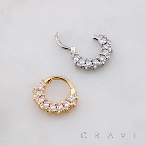 MULTI CZ MARQUISE CASCADE 316L SURGICAL STEEL SEPTUM HINGED SEGMENT RING